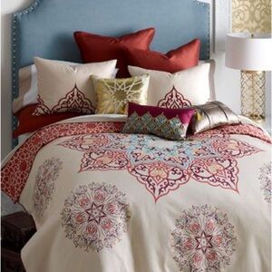 Elegant Cream and Red Embroidered Bedding Set